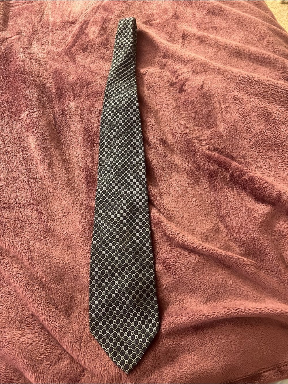 Christian Dior Monsieur vintage geometric blue and grey/silver silk tie